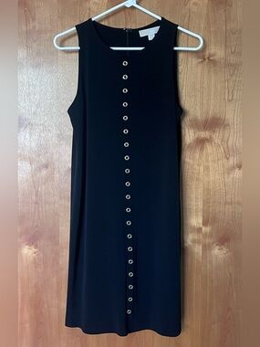 MICHAEL Michael Kors Black Sleeveless Shift Dress with Gold Eyelets